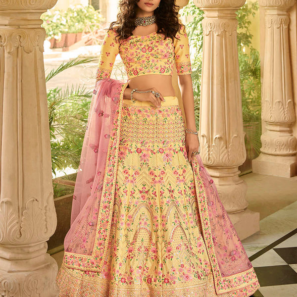 Myra Yellow Art Silk Embroidered Lehenga - Distacart