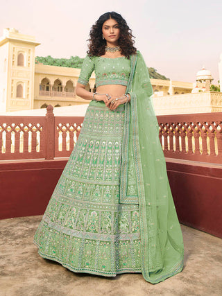 Myra Pista Organza Embroidered Lehenga Choli