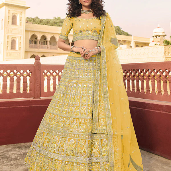 Myra Yellow Organza Embroidered Lehenga Choli