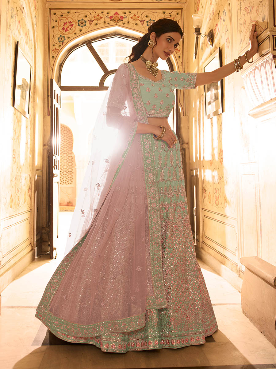 Myra Beautiful Sky Blue Crepe Embroidered Lehenga Choli