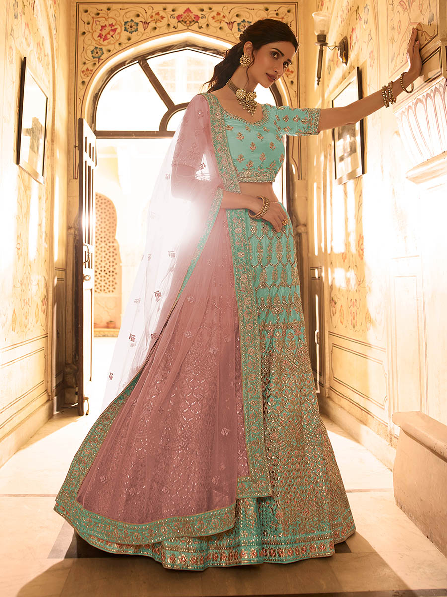 Myra Beautiful Blue Crepe Embroidered Lehenga Choli