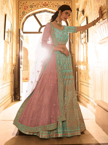 Myra Beautiful Blue Crepe Embroidered Lehenga Choli