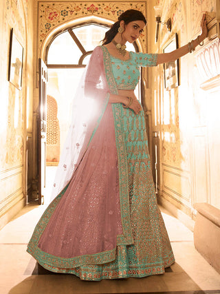 Myra Beautiful Blue Crepe Embroidered Lehenga Choli