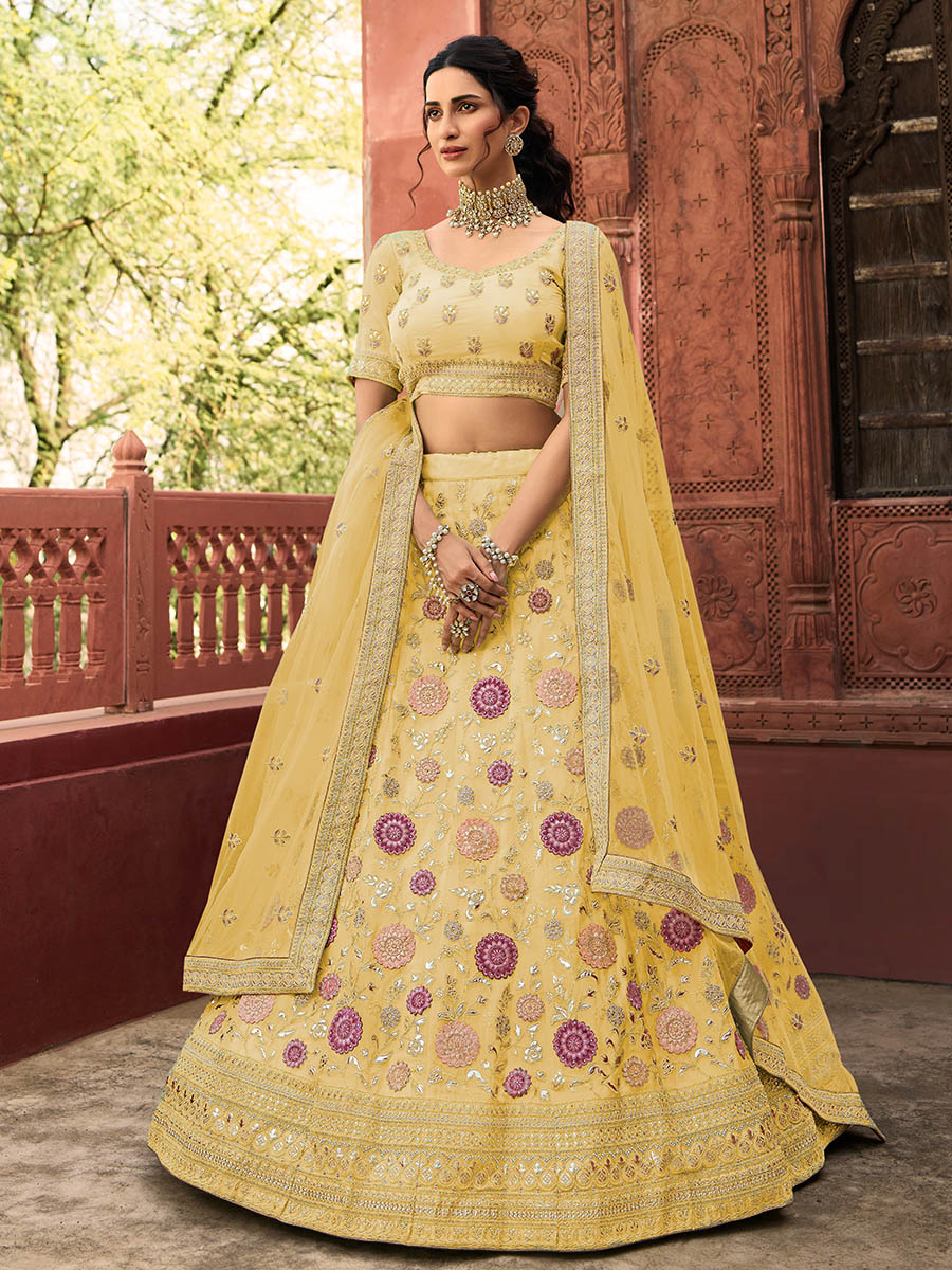 Myra Yellow Organza Embroidered Lehenga Choli - Distacart