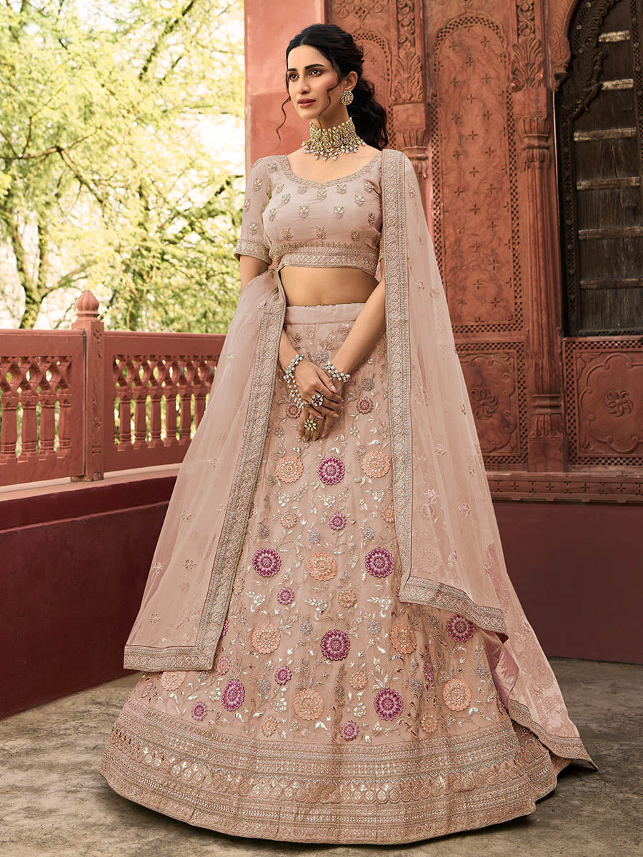 Myra Wedding Wear Mauve Organza Embroidered Lehenga Choli