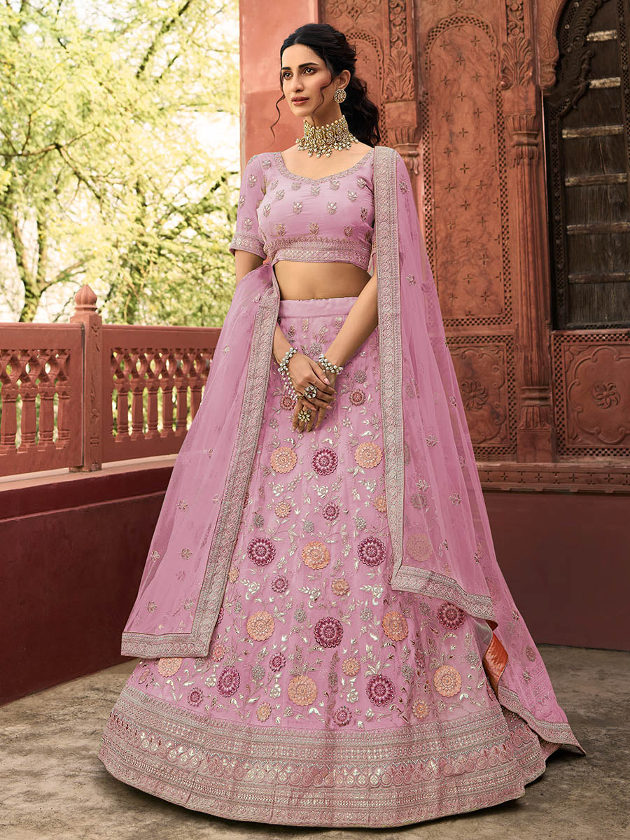 Myra Dark Pink Organza Embroidered Lehenga Choli