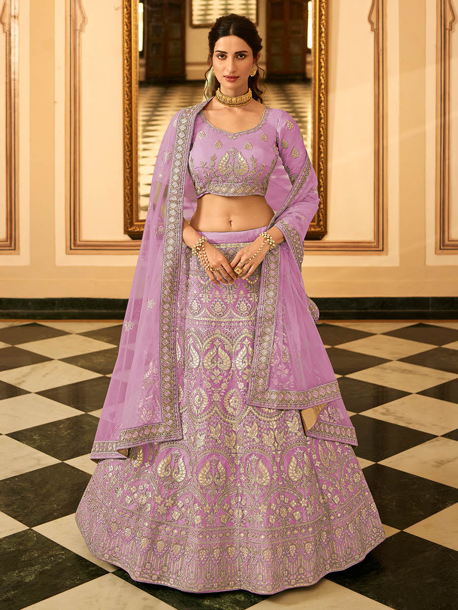 Myra Wine Organza Embroidered Lehenga Choli - Distacart