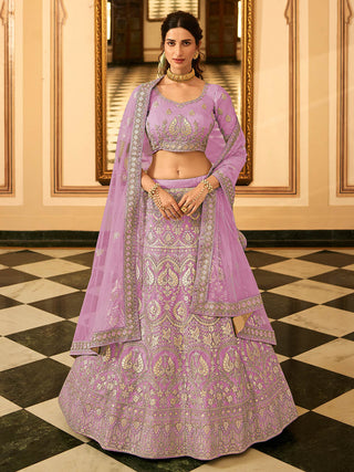 Myra Wine Organza Embroidered Lehenga Choli - Distacart