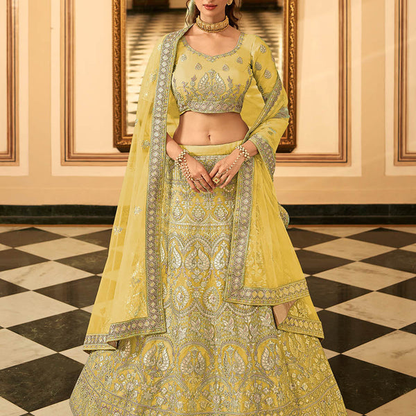 Myra Traditional Yellow Organza Embroidered Lehenga Choli