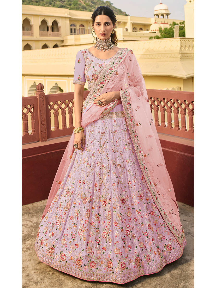 Myra Dark Pink Organza Embroidered Lehenga Choli - Distacart
