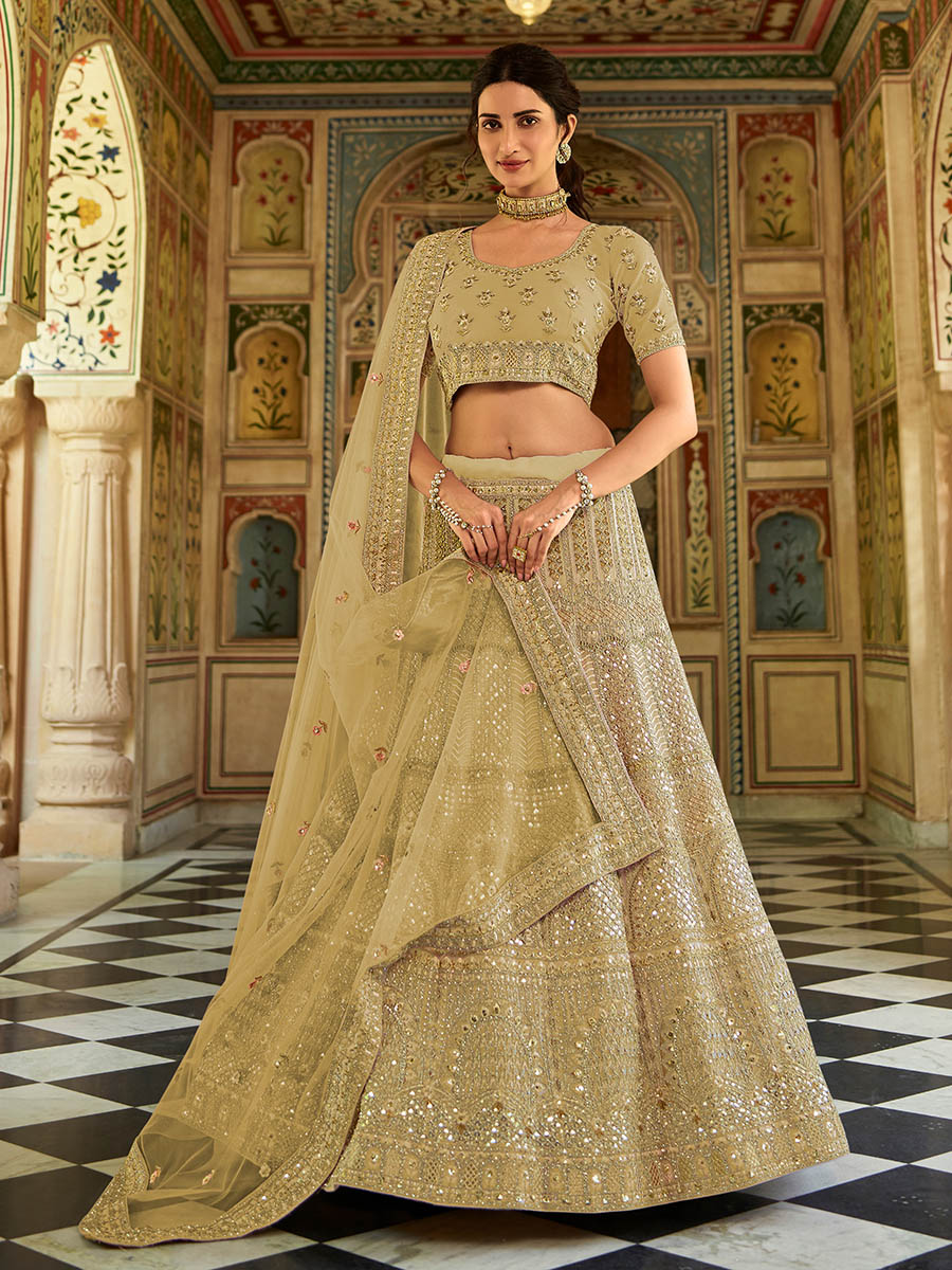 Myra Pista Organza Embroidered Lehenga Choli - Distacart