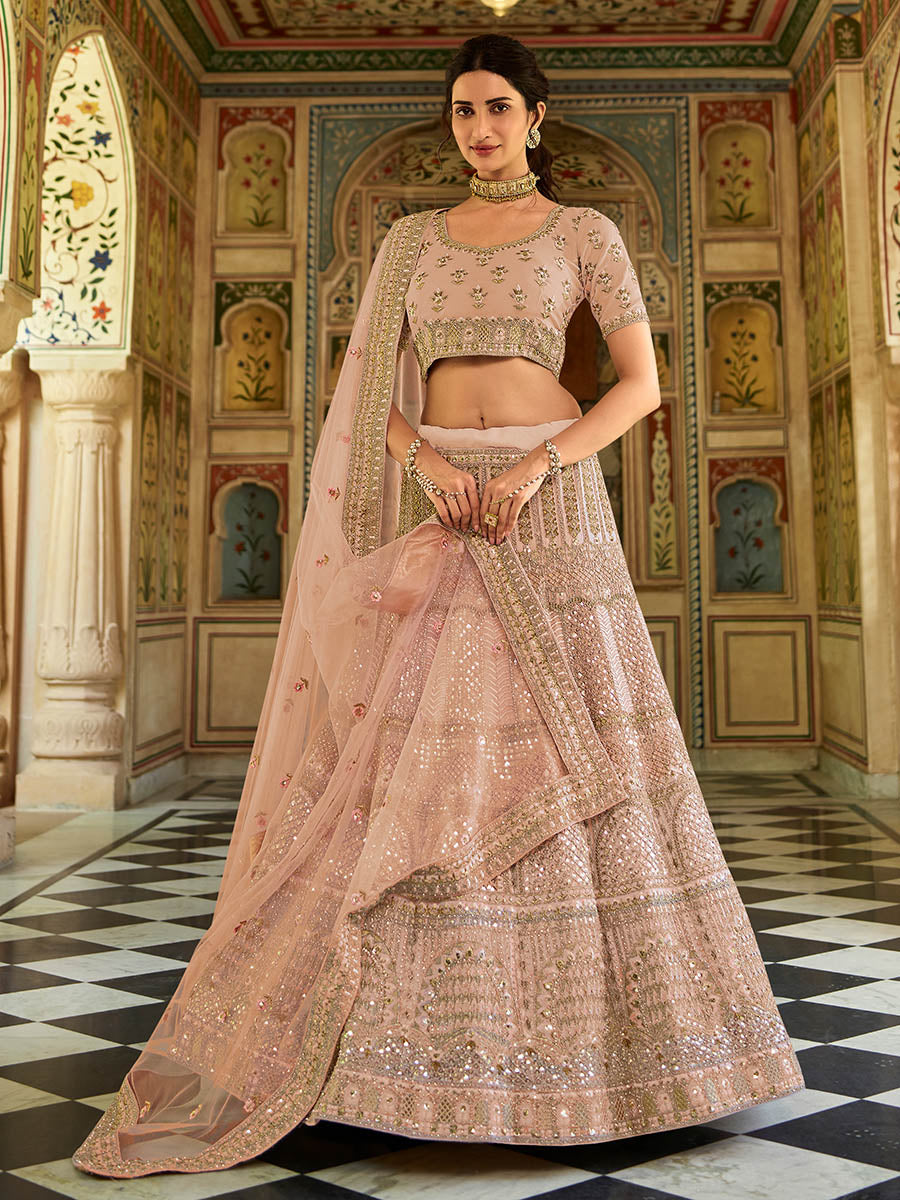 Myra Dusty Pink Organza Embroidered Lehenga Choli