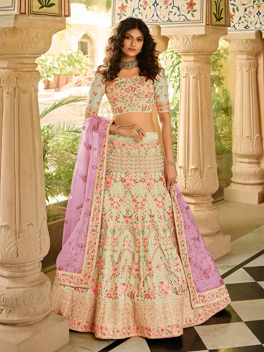 Myra Traditional Pista Organza Embroidered Lehenga Choli