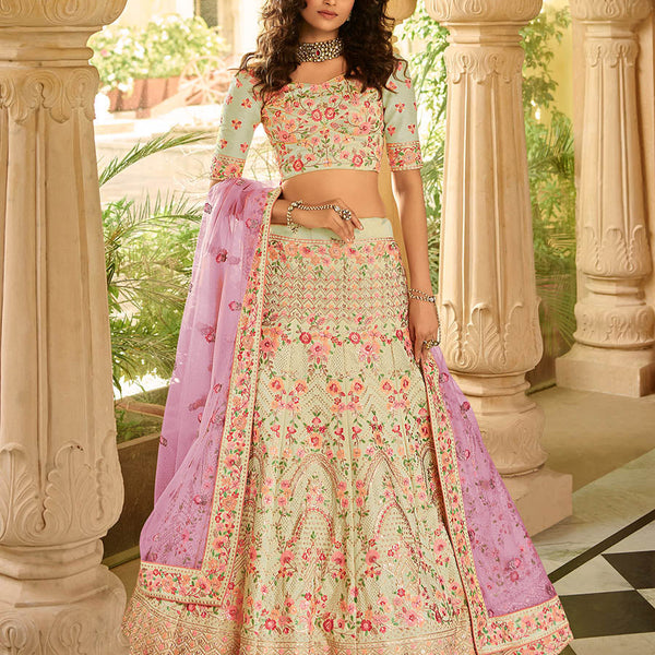 Myra Traditional Pista Organza Embroidered Lehenga Choli