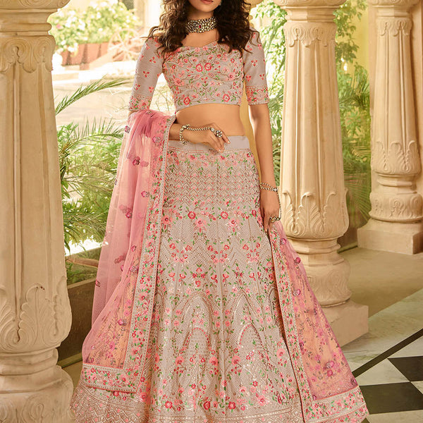 Myra Beautiful Dusty Pink Organza Embroidered Lehenga Choli