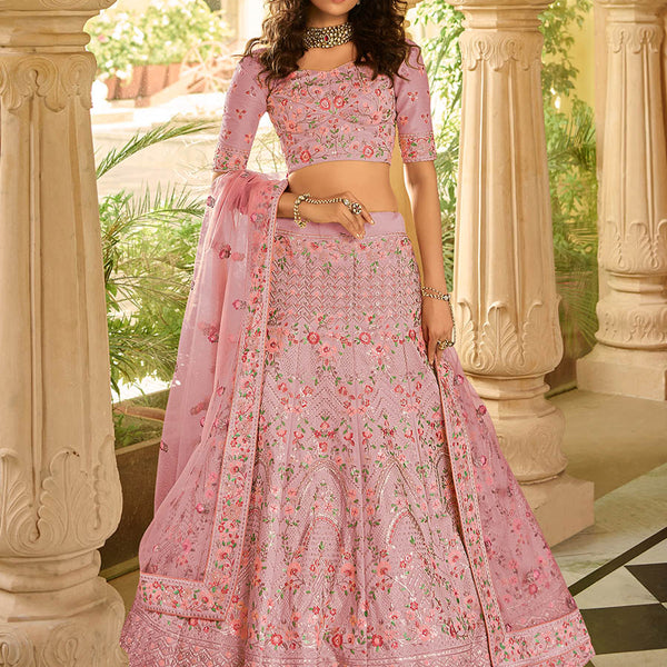 Myra Dark Pink Organza Embroidered Lehenga Choli - Distacart