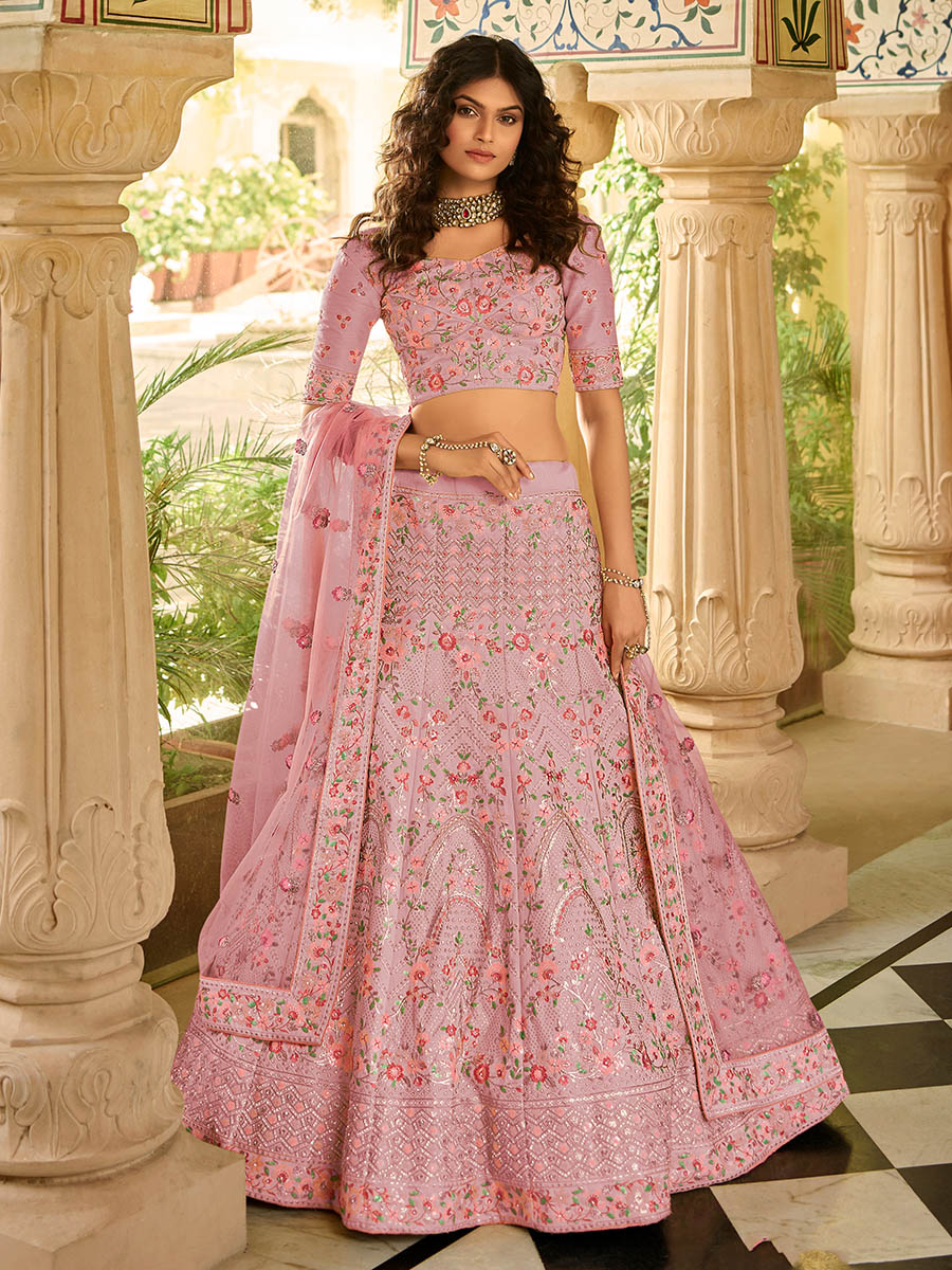 Myra Dark Pink Organza Embroidered Lehenga Choli - Distacart