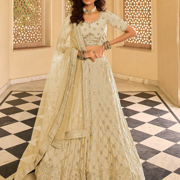 Myra Beautiful Beige Organza Embroidered Lehenga Choli