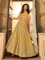 Thumbnail for Myra Yellow Organza Embroidered Lehenga Choli - Distacart