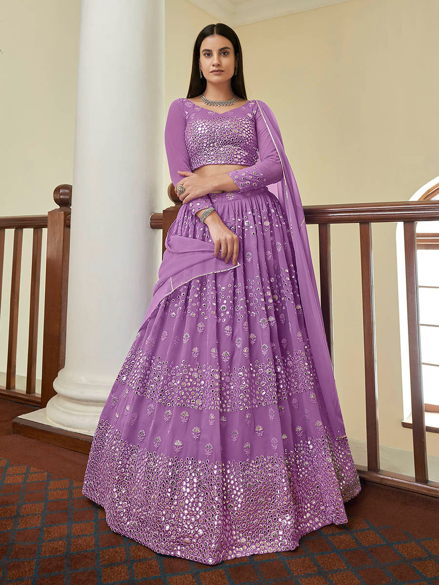 Myra Lilac Georgette Embroidered Lehenga - Distacart
