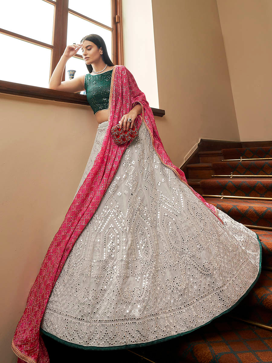 Myra Grey Organza Embroidered Lehenga - Distacart
