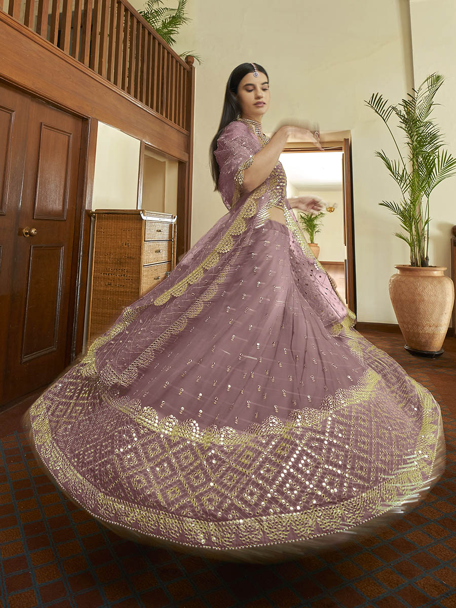 Myra Mauve Georgette Embroidered Lehenga - Distacart