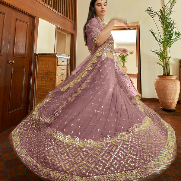 Myra Mauve Georgette Embroidered Lehenga - Distacart