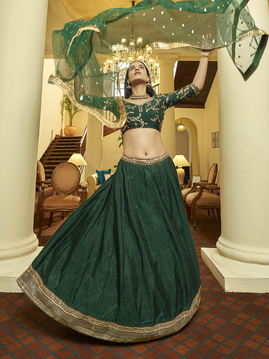 Myra Green Art Silk Embroidered Lehenga - Distacart