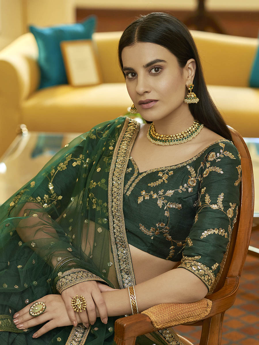 Myra Green Art Silk Embroidered Lehenga - Distacart