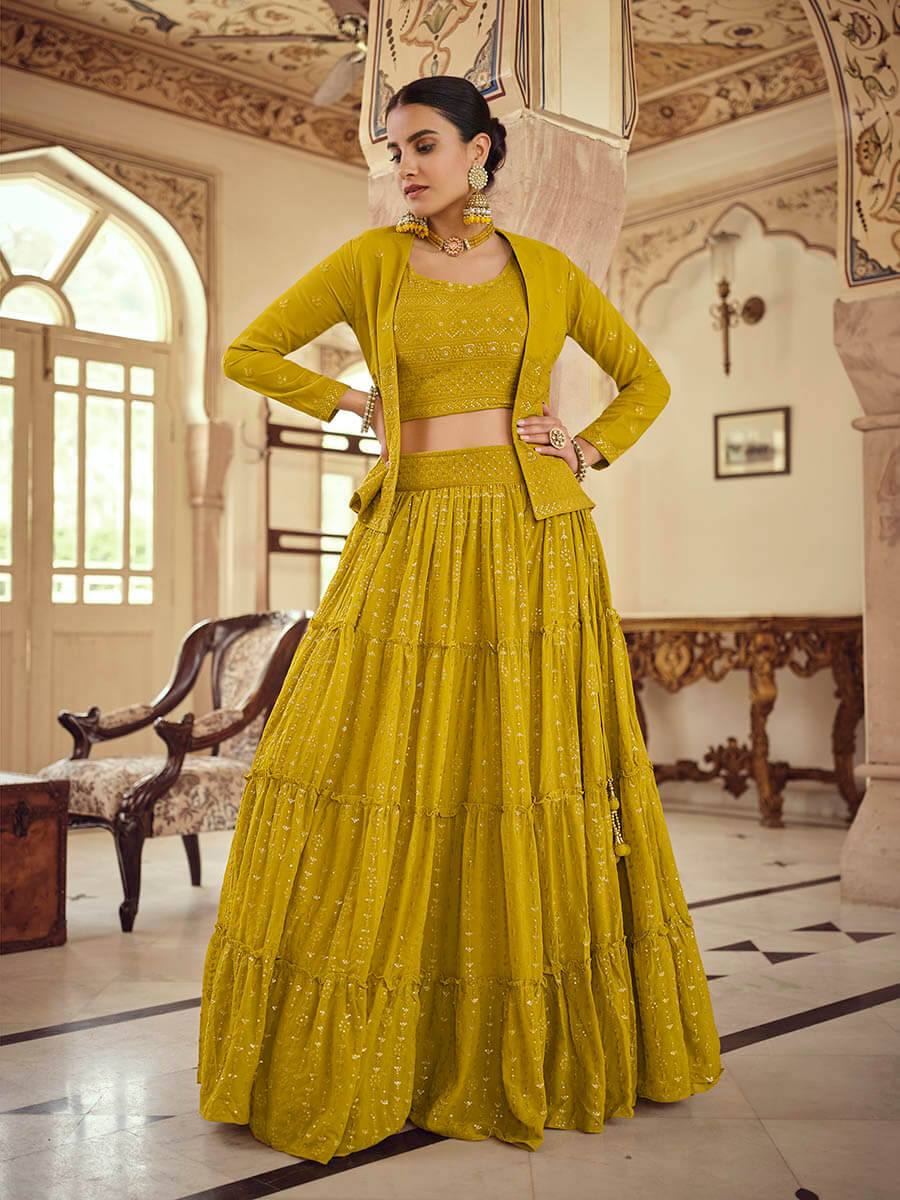 Myra Mustard Yellow georgette Designer Suit - Distacart