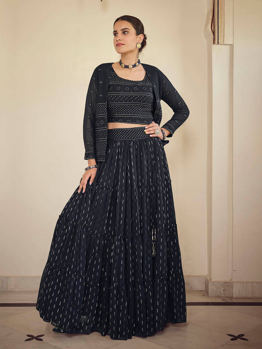 Myra Navy Blue georgette Designer Suit - Distacart