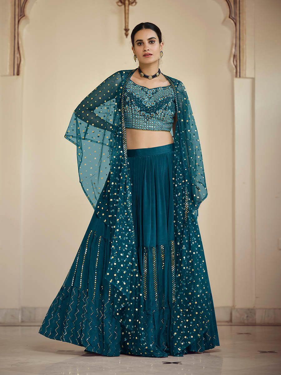Myra Rama Green Crepe Designer Suit - Distacart