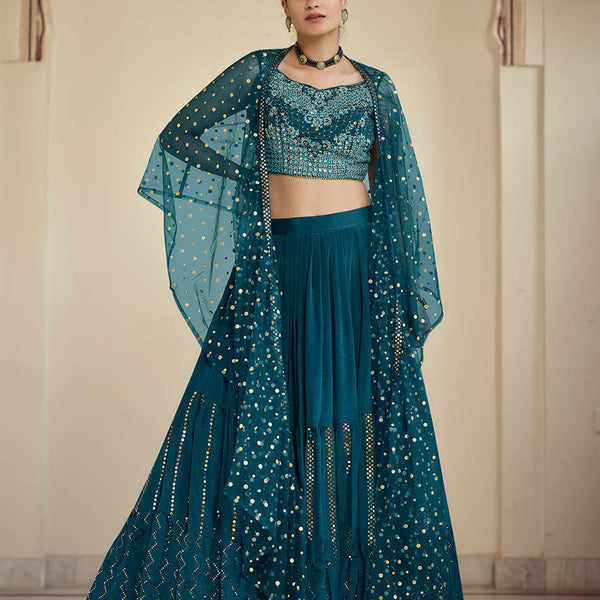 Myra Rama Green Crepe Designer Suit - Distacart
