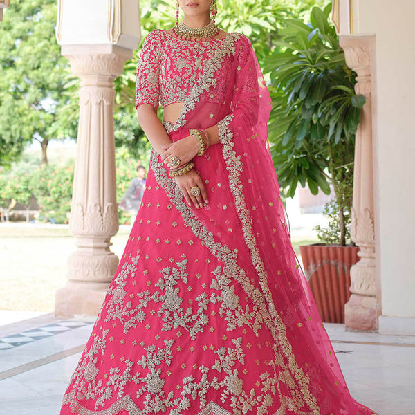 Myra Pink Net Embroidered Lehenga