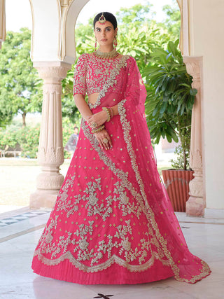 Myra Pink Net Embroidered Lehenga
