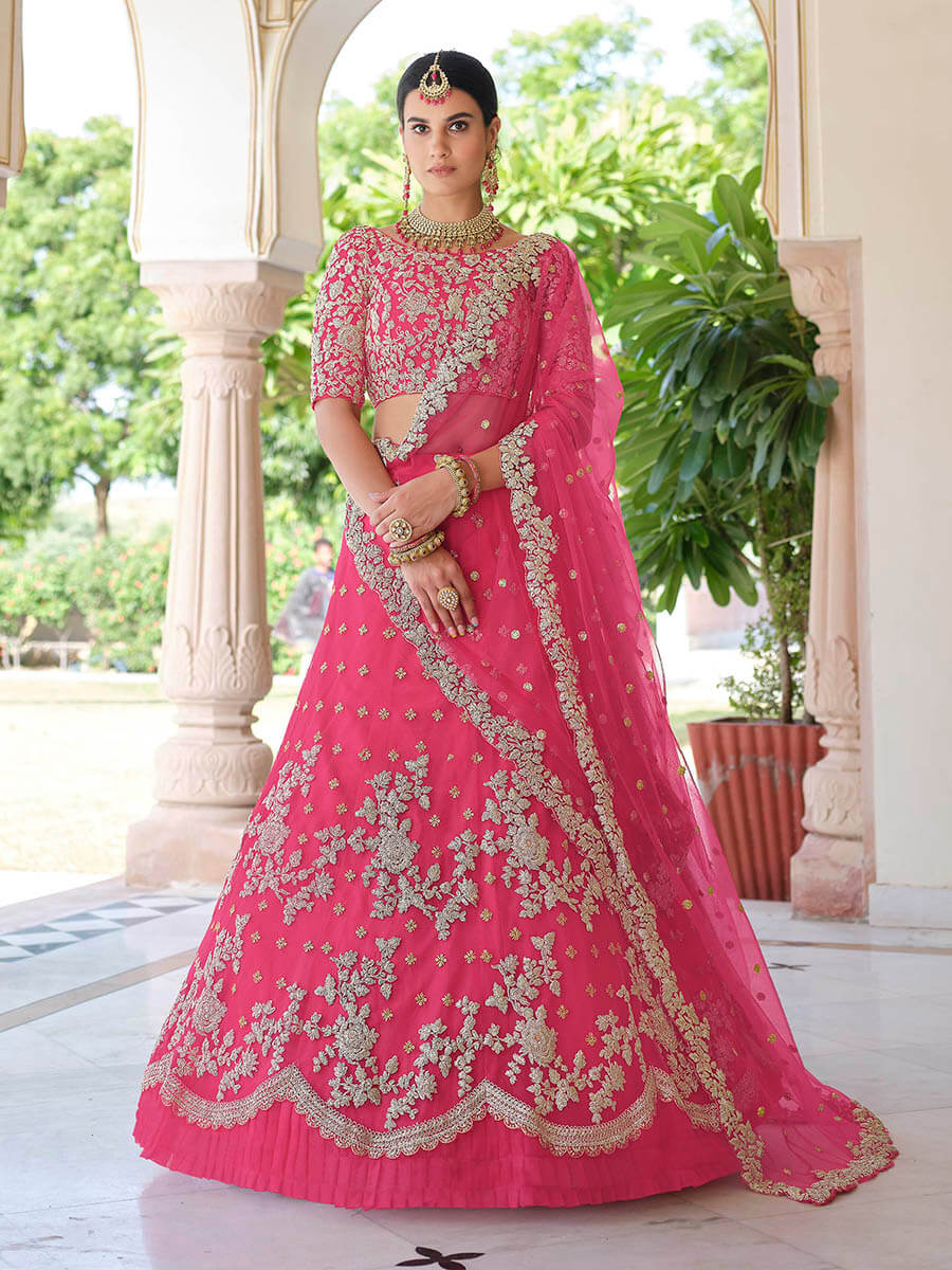 Myra Pink Net Embroidered Lehenga - Distacart