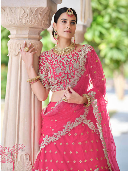 Myra Pink Net Embroidered Lehenga