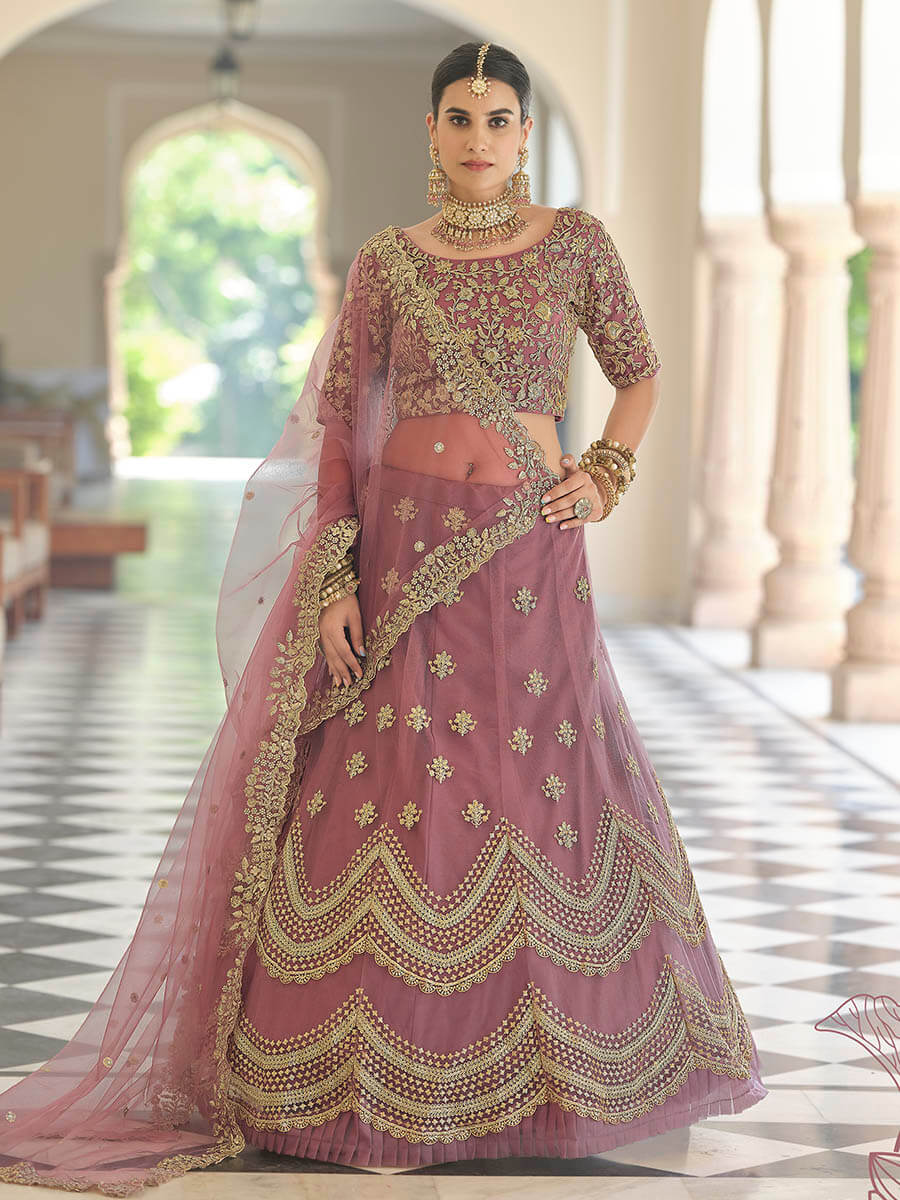 Myra Mauve Net Embroidered Lehenga - Distacart