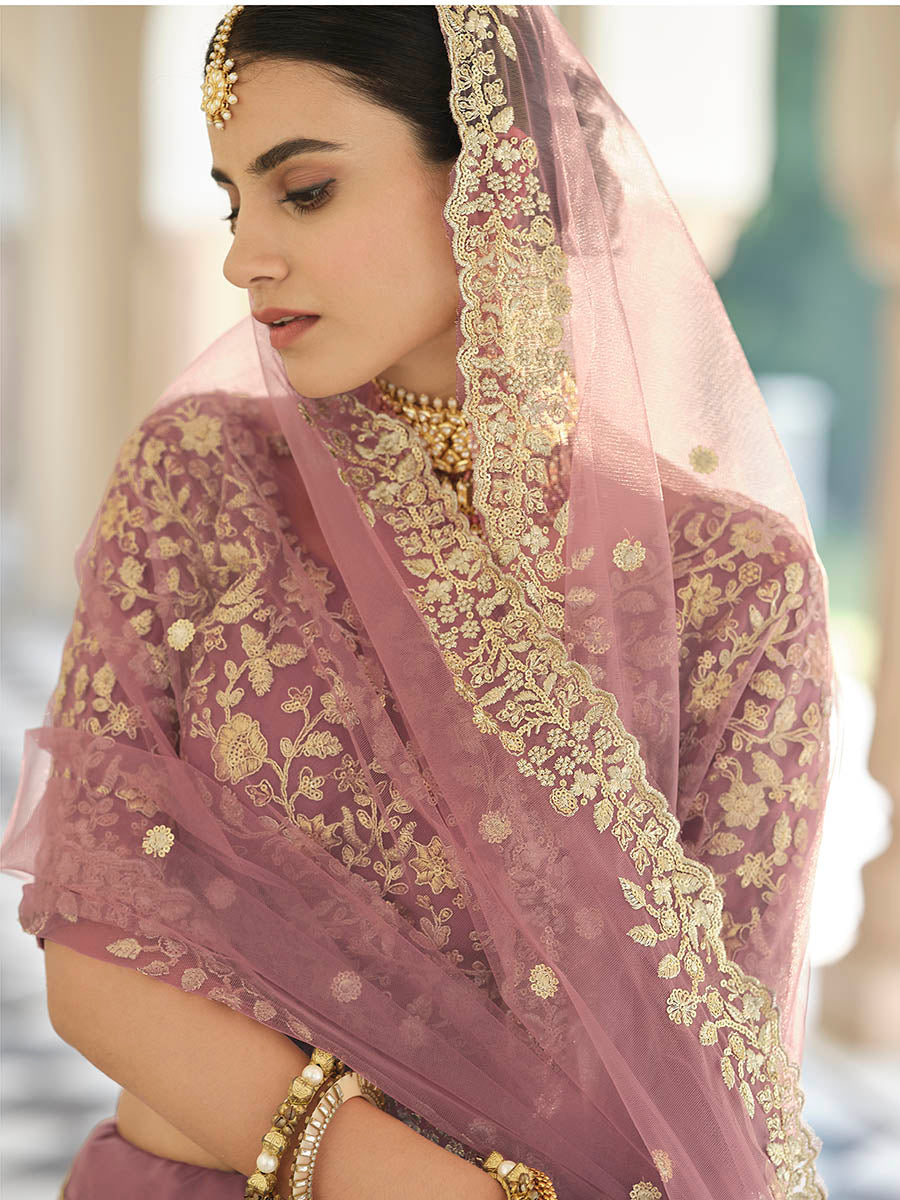 Myra Mauve Net Embroidered Lehenga - Distacart