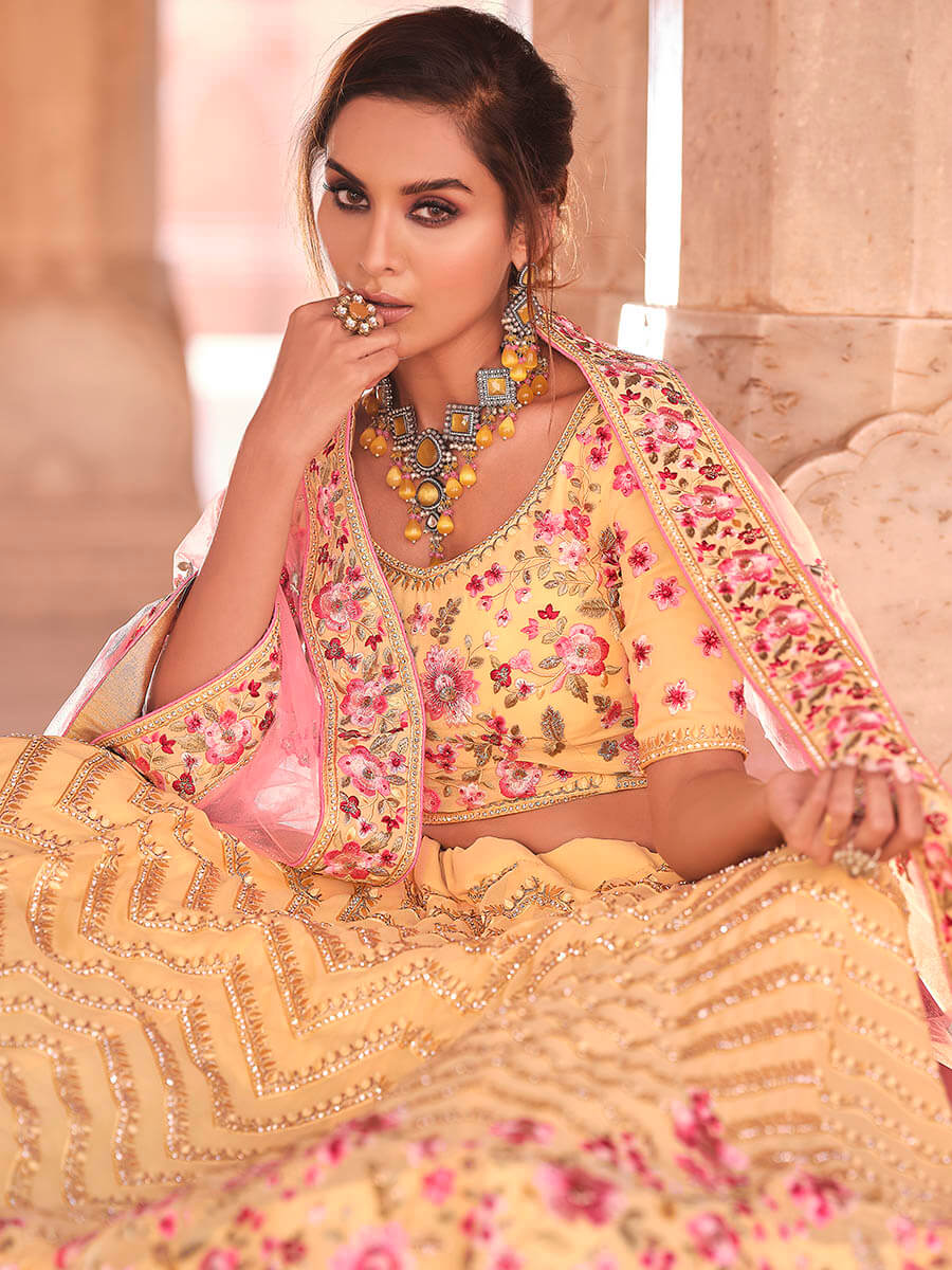 Myra Light Yellow Designer Handwork Lehenga