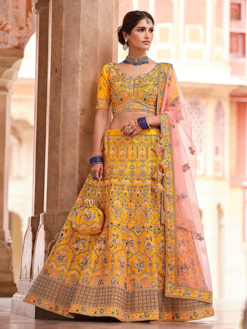 Myra Mustard Yellow Designer Hand work Lehenga - Distacart