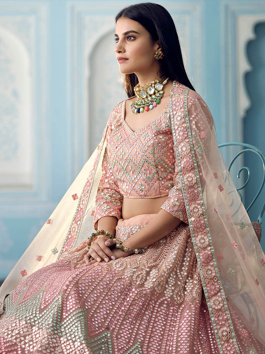 Myra Beautiful Peach Organza Embroidered Lehenga