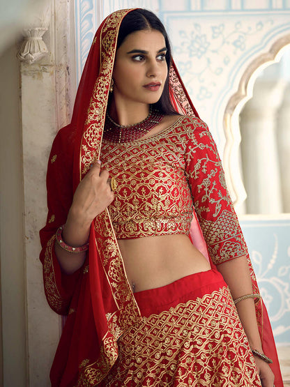 Myra Red Georgette Embroidered Lehenga