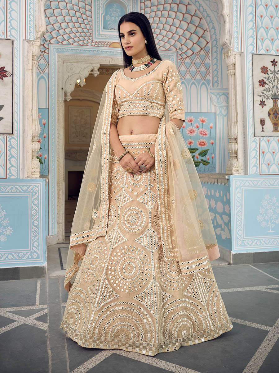Myra Traditional Cream Organza Embroidered Lehenga