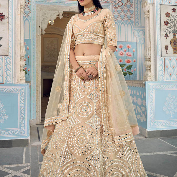 Myra Traditional Cream Organza Embroidered Lehenga