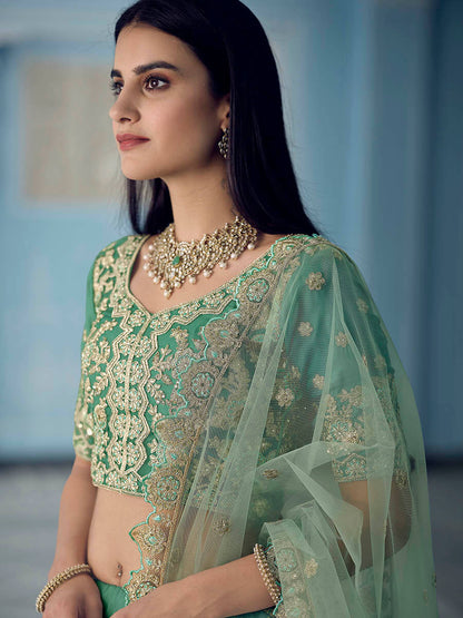 Myra Turquoise Organza Embroidered Lehenga