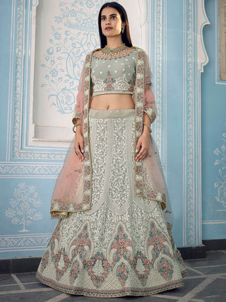 Myra Grey Gorgette Embroidered Lehenga - Distacart