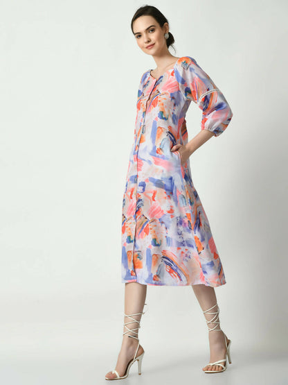 Myshka Women's Multi Abstract Printed A-Line Dress - Distacart