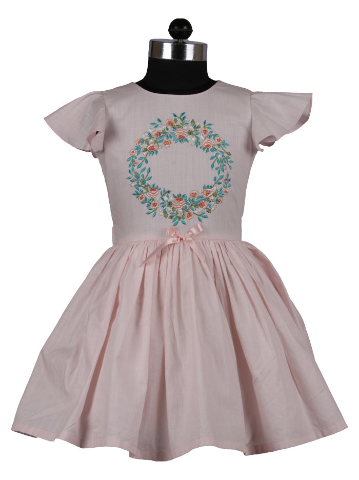 ArthLife Pink Wreath Embroidered Dress - Distacart