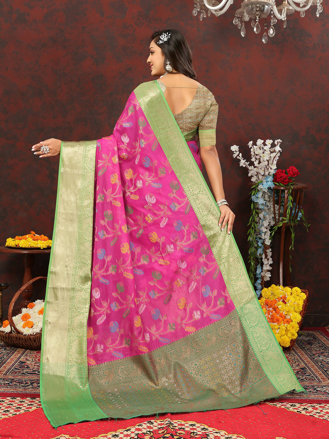 Lorenvalley Fashion Pink Cotton Woven Design Zari Meenakari Weaving Saree - Distacart